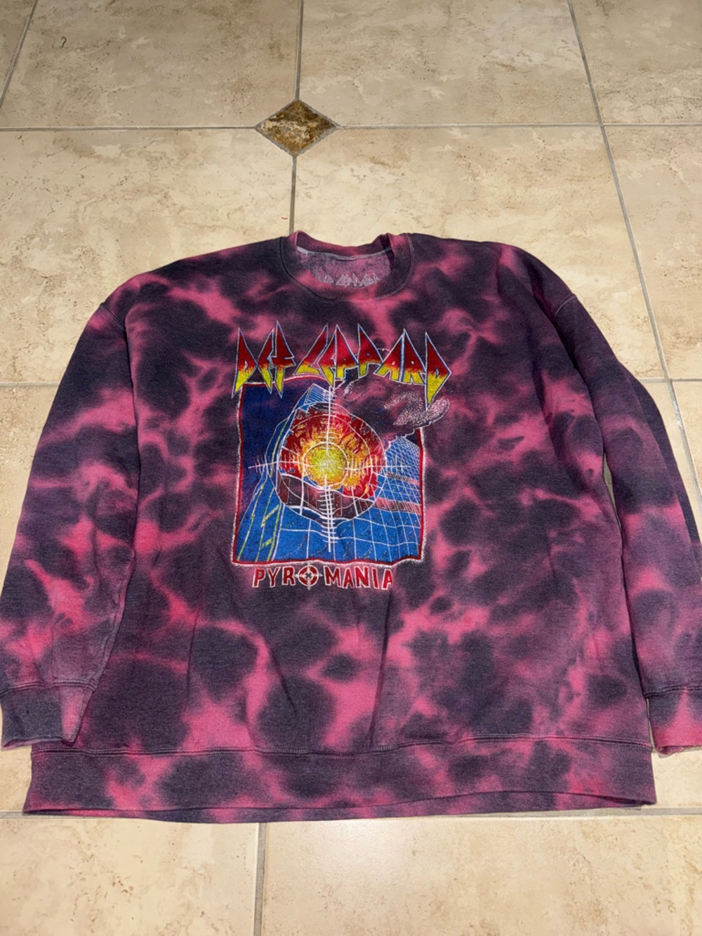 Def Leppard Pyromania Red Tie-Dye Crew Neck Oversized Sweatshirt L/XL Free Ship